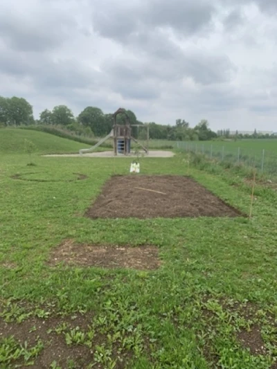Prepared area for raised beds on the kindergarten grounds