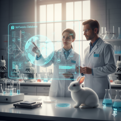 Forscher stehen vor einer digitalen Pinnwand