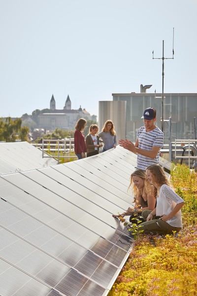 People inspecting a solar roof