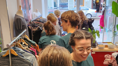 people attend the clothes swap party