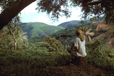 Jane Goodall with binoculars