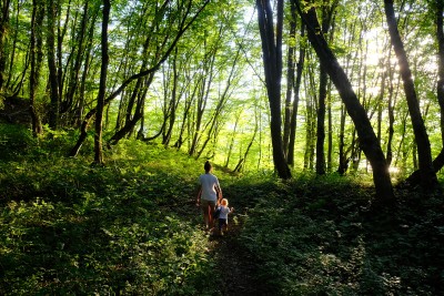 Mother and child in a forest